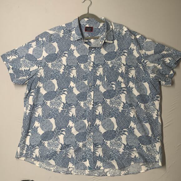 UNTUCKit Other - Untuckit Men Shirt XXL Blue Hawaiian Linen Blend Pineapple Short Sleeve Button